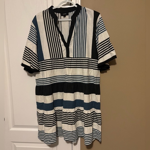 MSK Dresses & Skirts - MSK Women’s Striped Dress Tunic Flared Lined Rayon blend bell Fringe Sleeve Sz M
